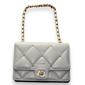 VINTAGE CREAM ITALIAN LEATHER PURSE W ADJUSTABLE GOLD CHAIN STRAP